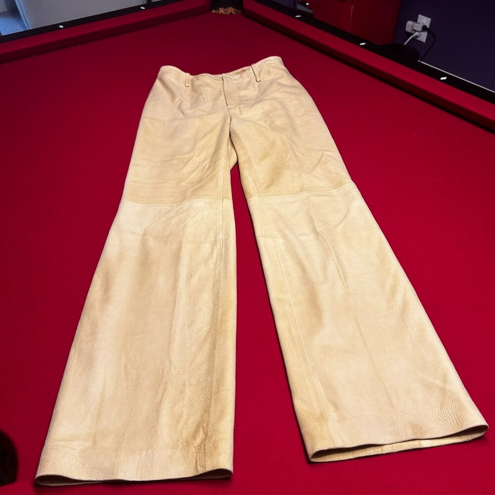 Ellen Tracy Butter Suede Pants – Size 10 | Cream Wide-Leg Leather Trousers